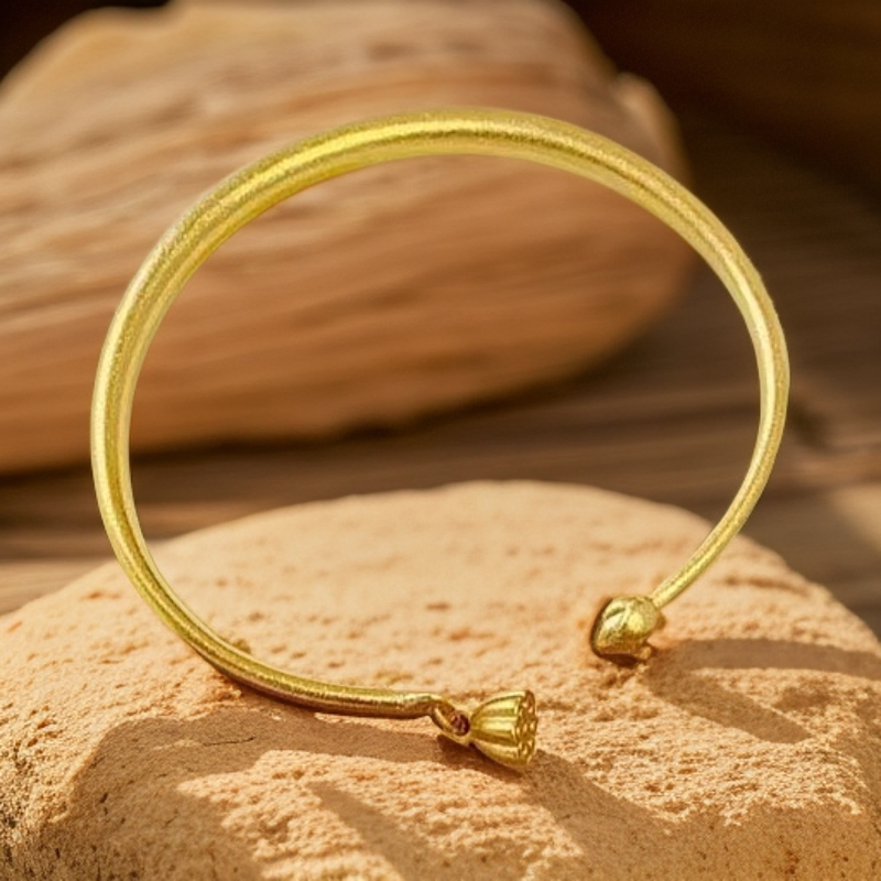 铜合金手镯 古法传承莲蓬实心手镯开口可调节磨砂椭圆两世环手环