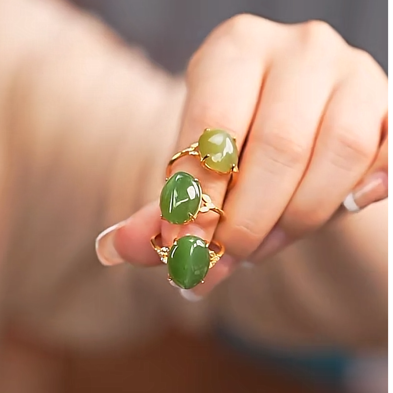 [云集珠宝】S925和田玉碧玉戒指约10*13多样性发一 JZ518