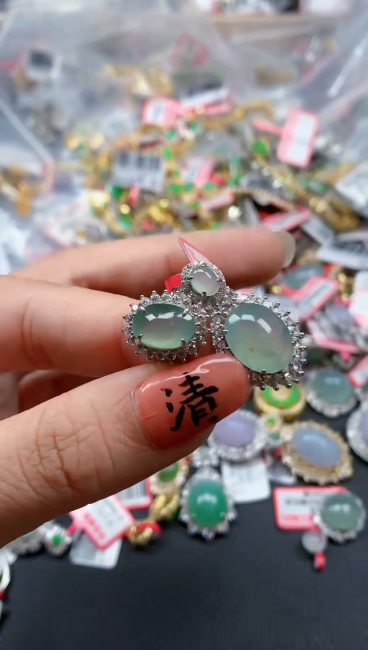 银S925镶嵌戒指翡翠天然A货缅甸翡翠