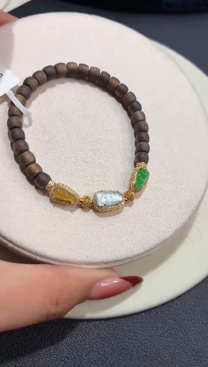 吊坠(不含链)银S925镶嵌翡翠手串