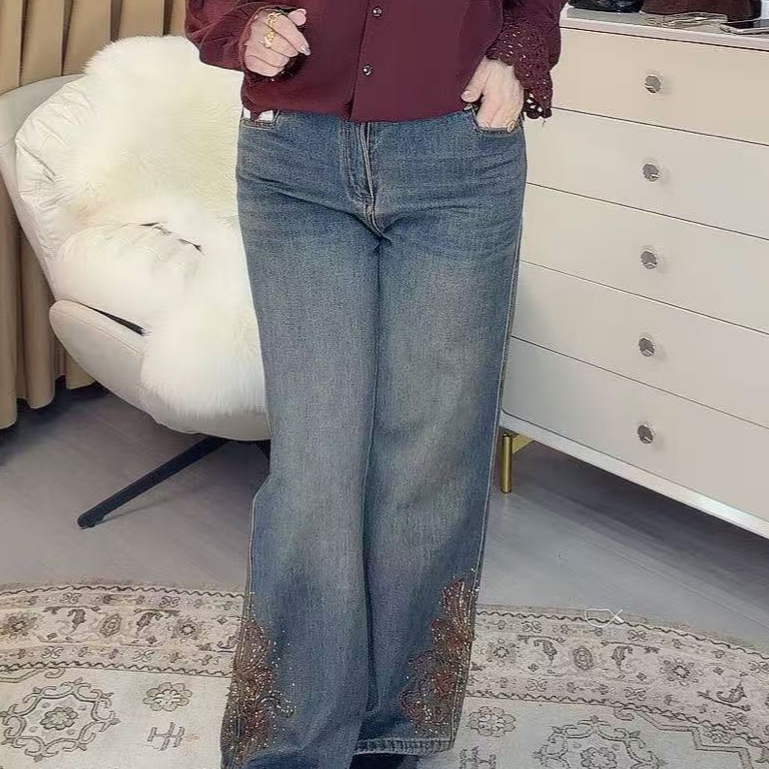 时尚百搭复古烫钻2277款牛仔裤
