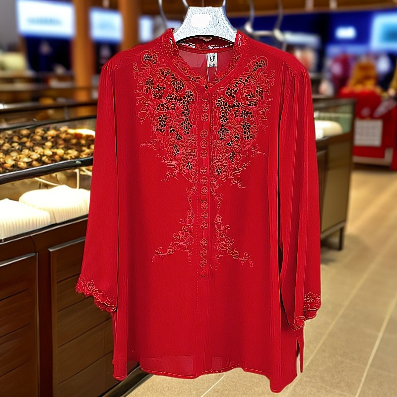 【艾力说衬衣】女装大码绣花妈妈装立领时尚衬衫999款