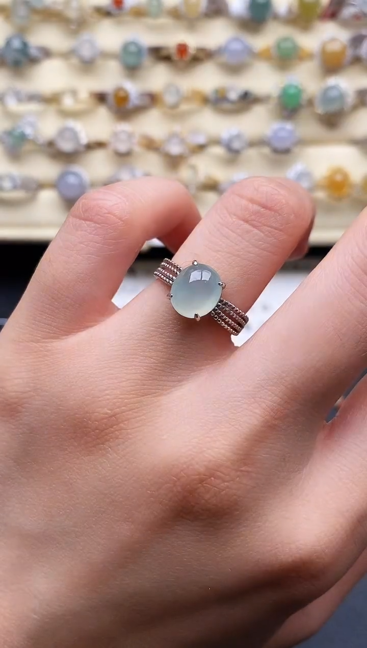 翡翠戒指银S925镶嵌666666+10