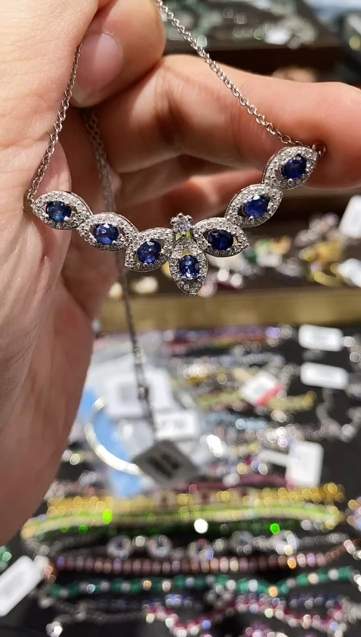 【闪购商品】蓝宝石颈饰银S925镶嵌项链