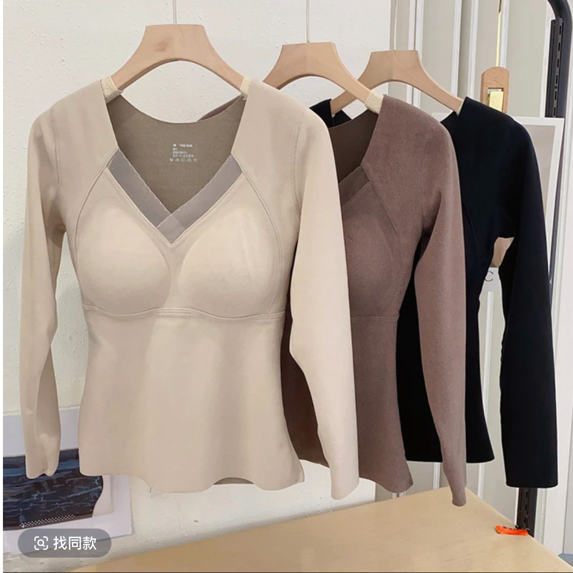 草本内衣冬季加厚无痕保暖一体式女打底衫加绒长袖上衣