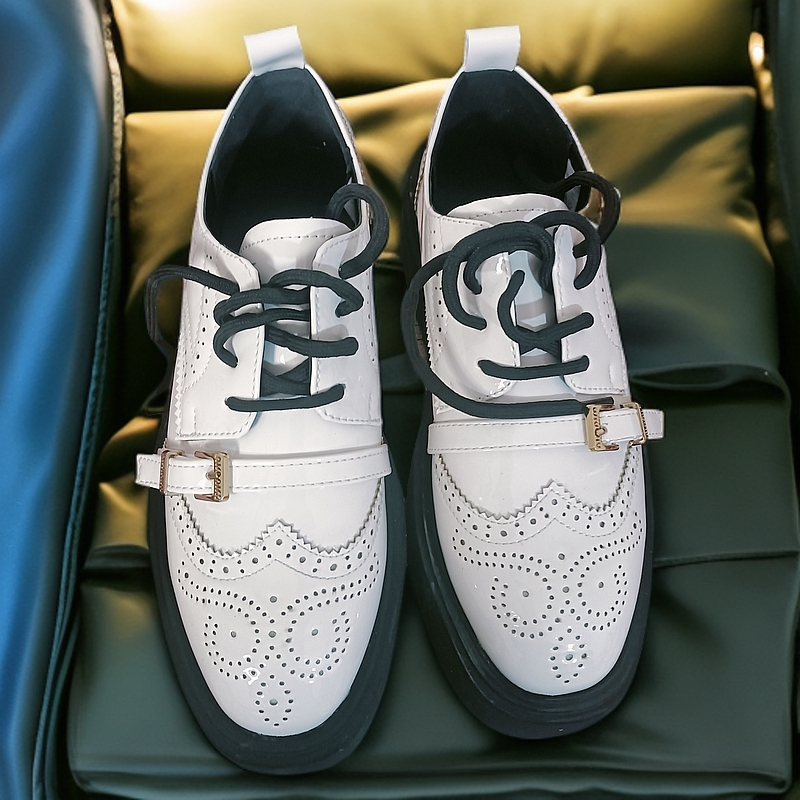 欧洲站2025春季韩版时尚布洛克小皮鞋女系带英伦风厚底乐福鞋单鞋