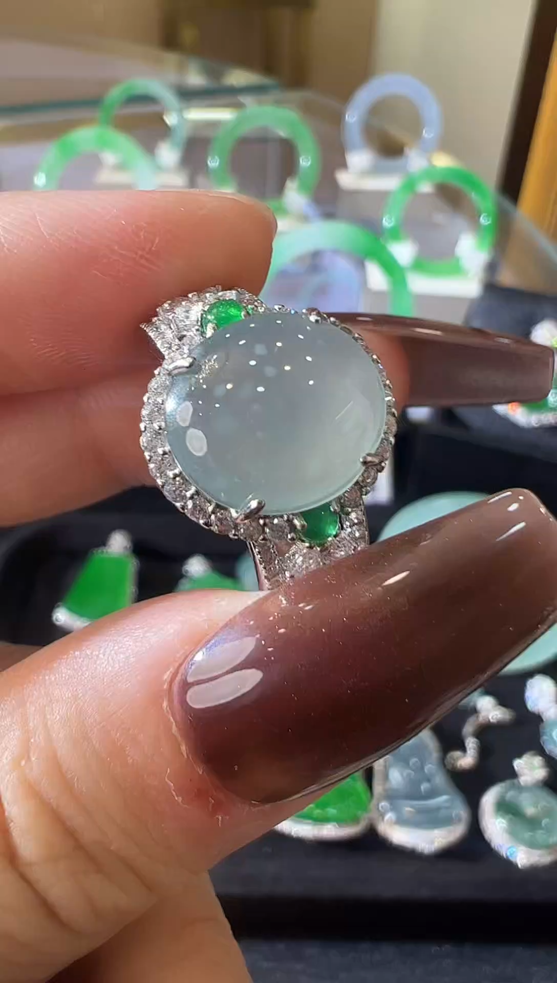 银S925镶嵌戒指翡翠天然A货翡翠多样性发其一JJA54