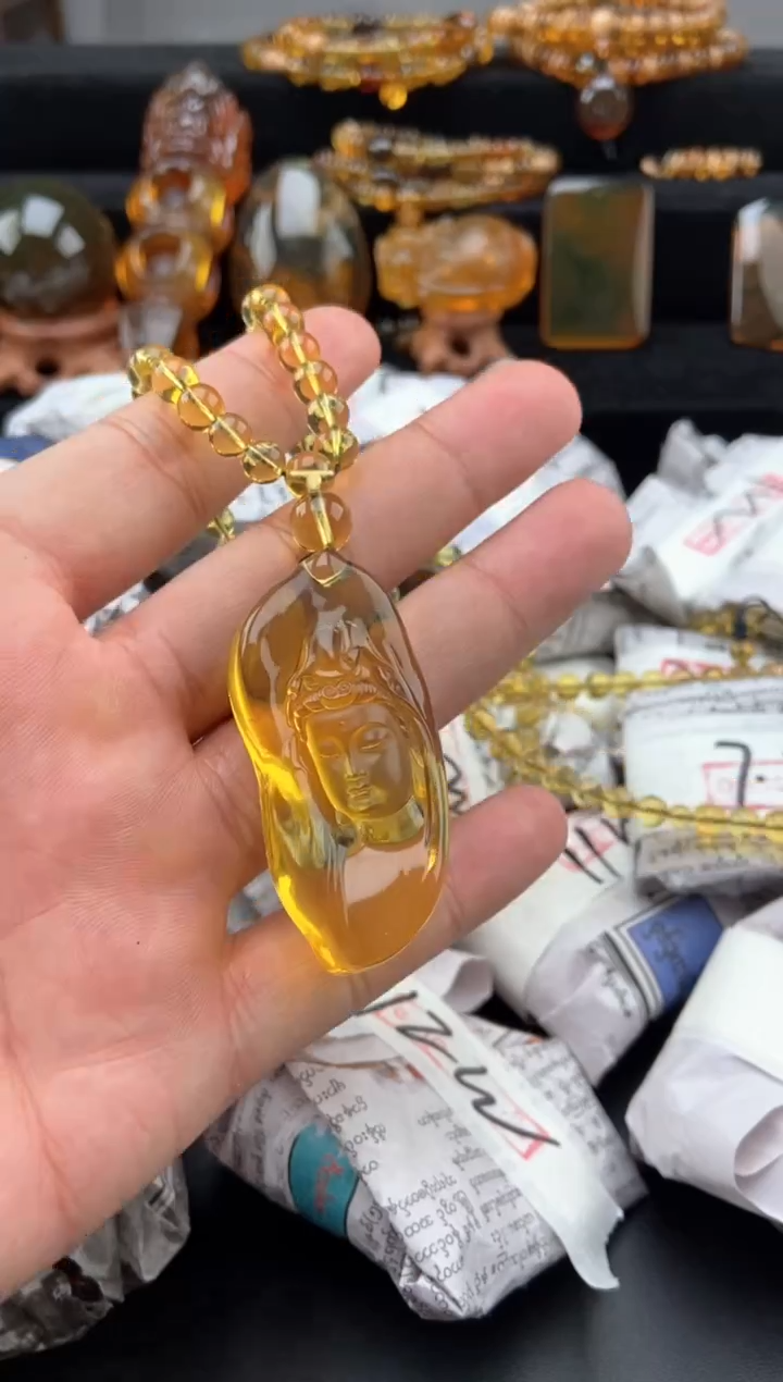 【闪购商品】未镶嵌琥珀颈饰蓝珀观音毛衣链一套