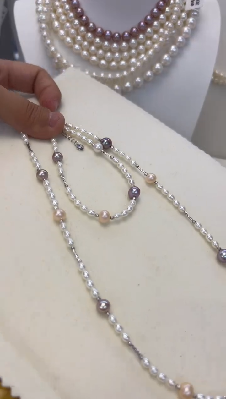 【闪购商品】淡水珍珠套链银S925镶嵌彩珠项链+手链