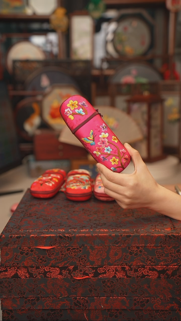 扇子镜子 绣花双面非遗