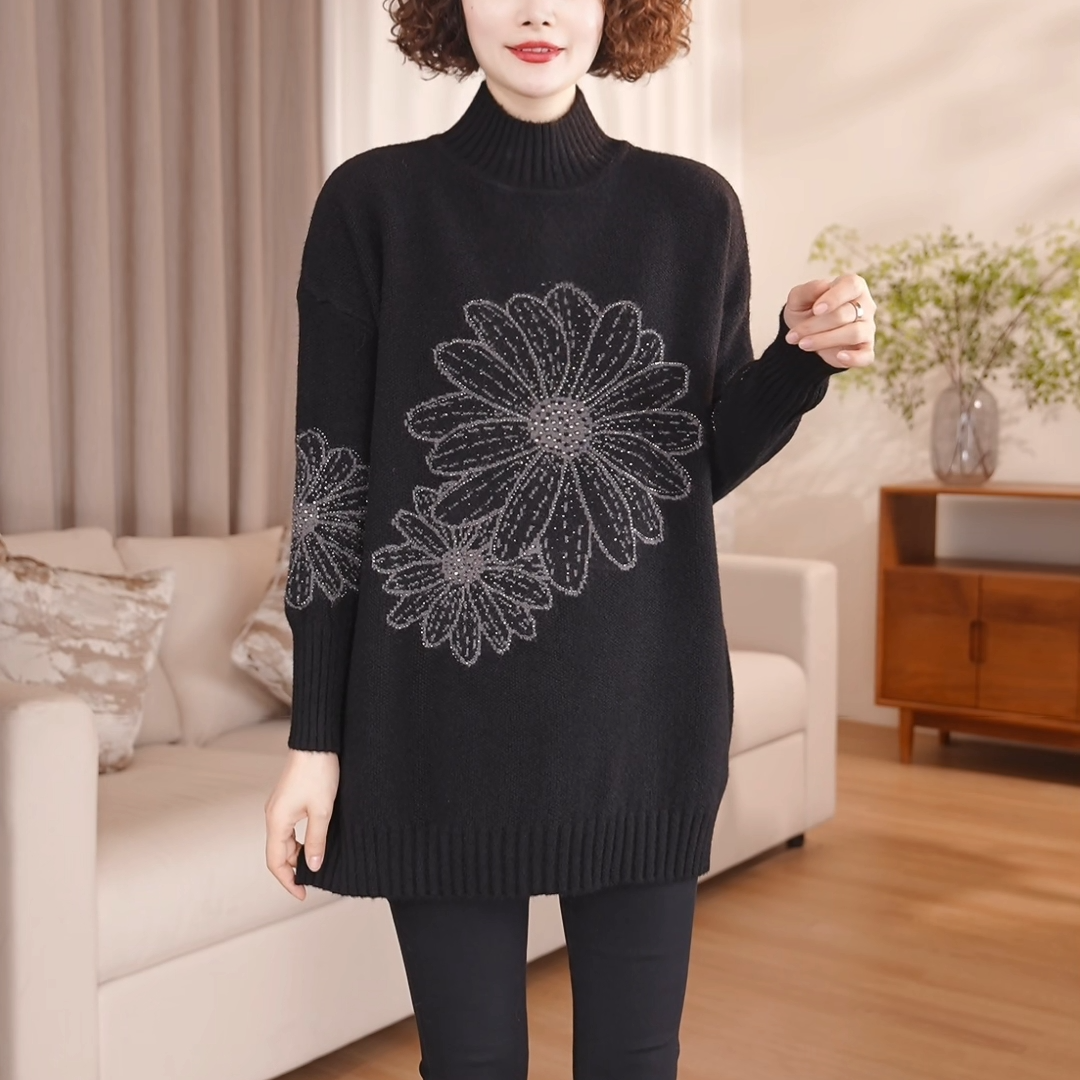 【定制】半高领毛衣女秋冬中长款大码宽松胖妹妹遮肉外穿内搭打底衫