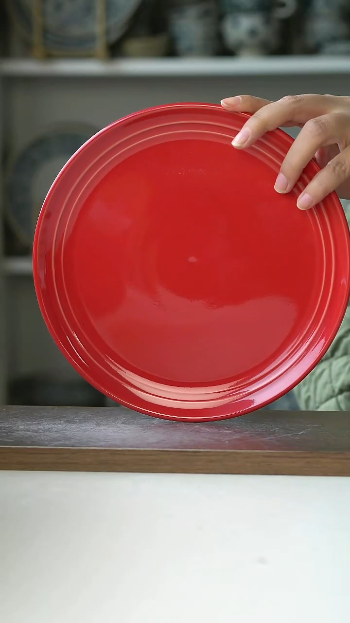 陶瓷微瑕法兰西玫瑰红早餐盘20cm@4-2@
