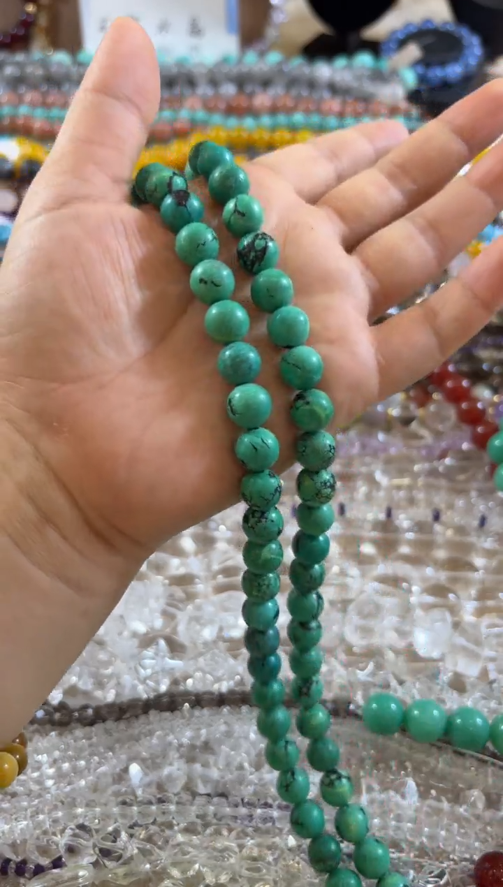 未镶嵌菱锰矿圆珠卡10绿松圆珠