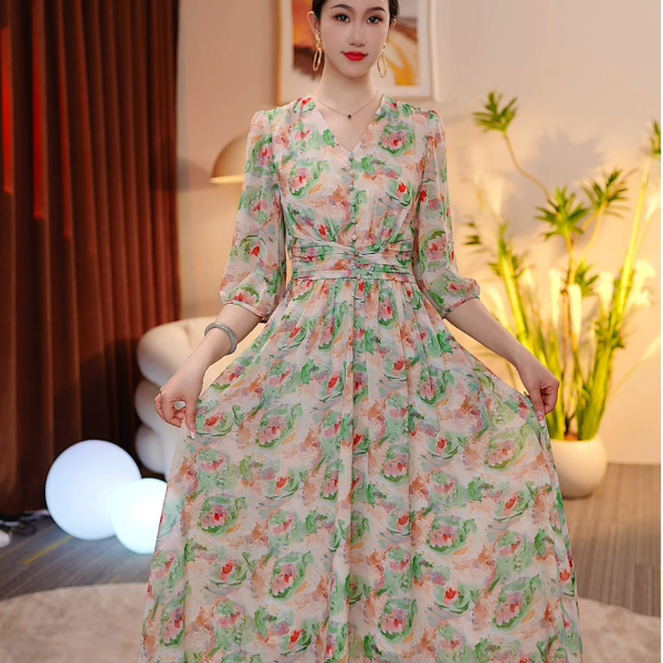 洋气女装裙子气质修身显瘦时尚印花连衣裙25L668