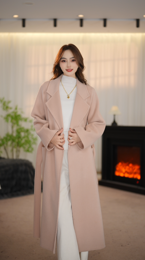 【真真专属】人间赫本2025春秋冬双面羊毛大衣女拱针气质浴袍款外套