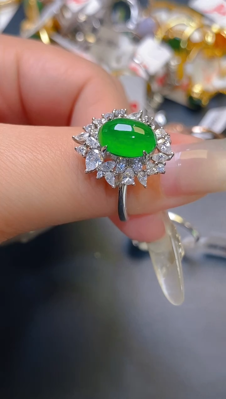 【闪购商品】翡翠耳饰银S925镶嵌天然A货翡翠1