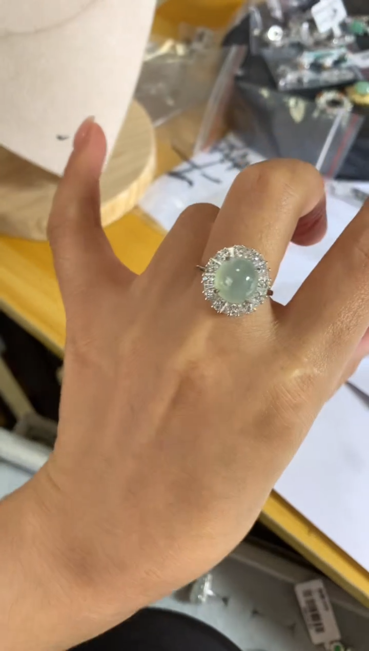 银S925镶嵌戒指翡翠1