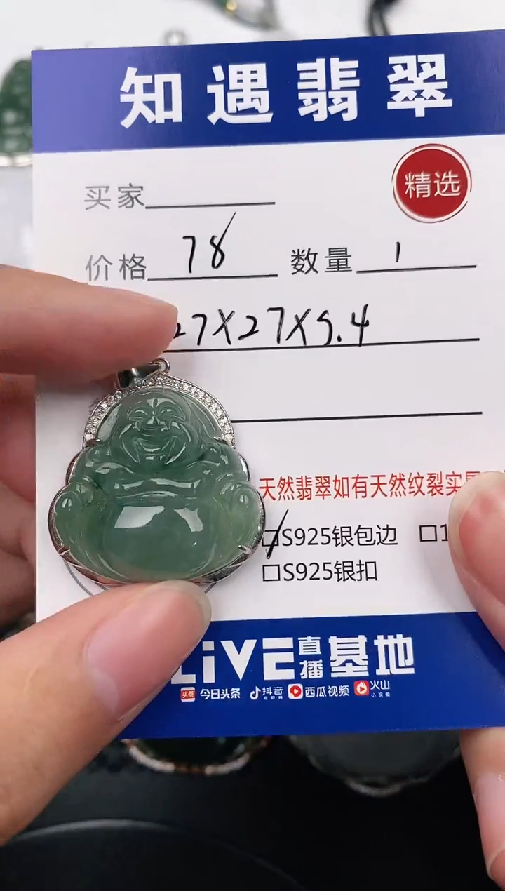 颈饰银S925镶嵌翡翠挂件