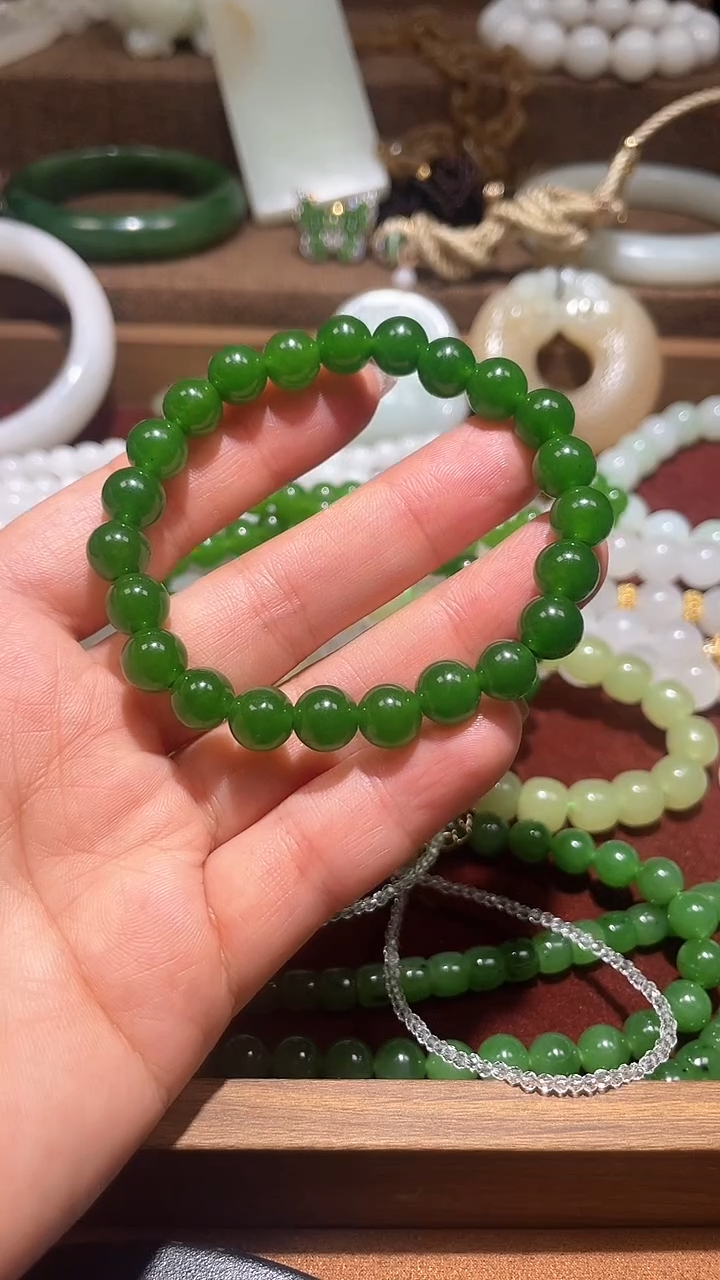 未镶嵌手链和田玉菠菜绿手链