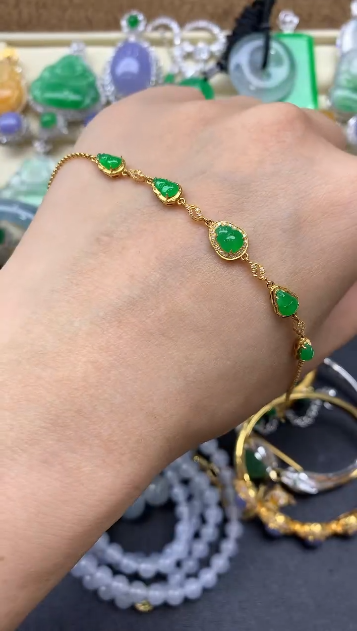 【闪购商品】翡翠手串18K金镶嵌516-中国好珍宝