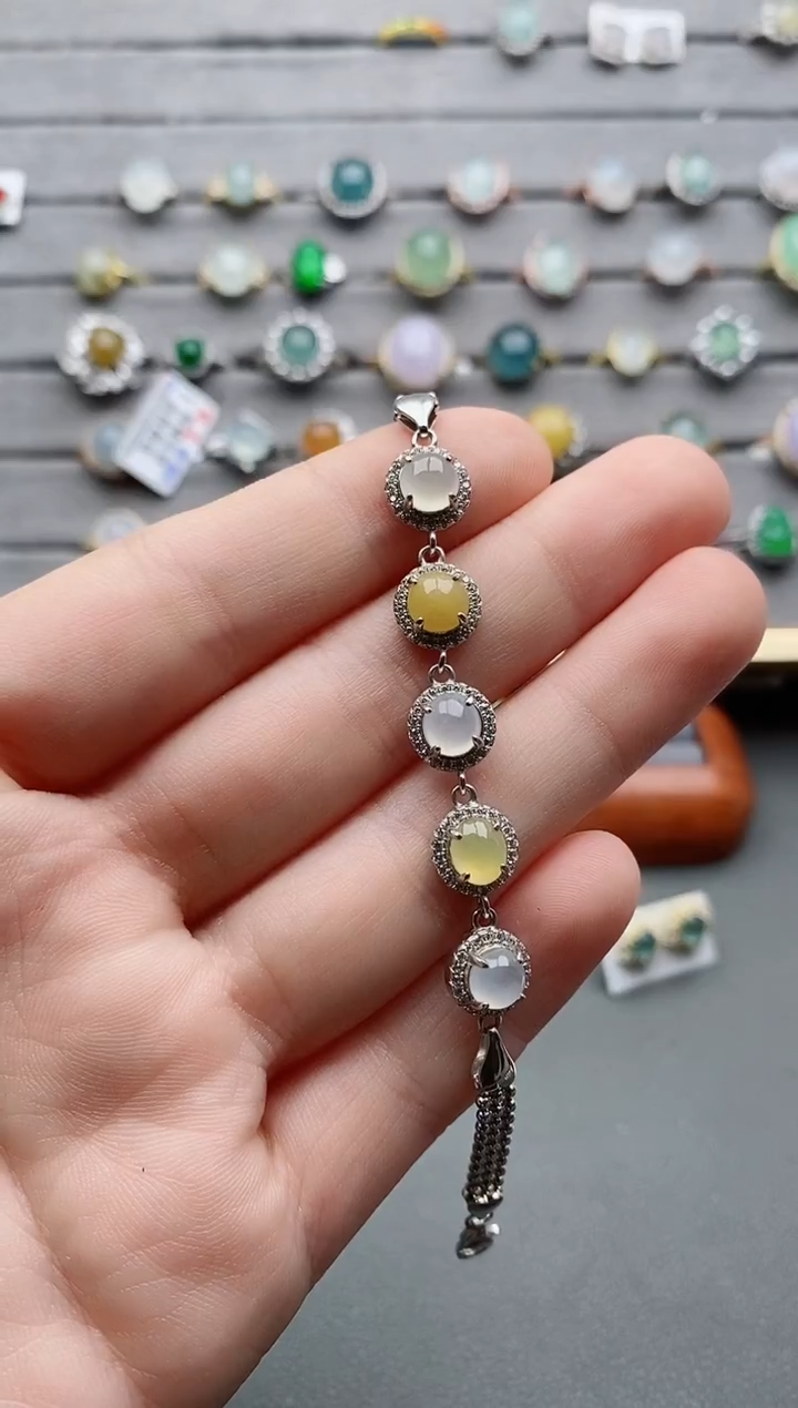 【闪购商品】翡翠手链银S925镶嵌一物一证