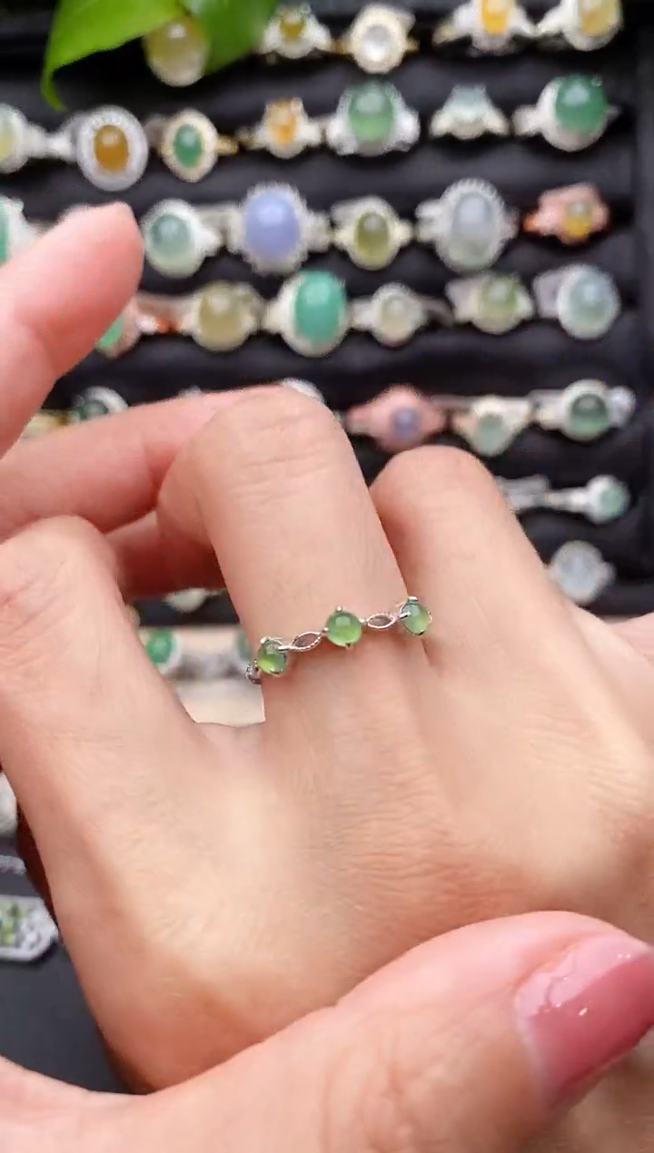 【闪购商品】翡翠戒指银S925镶嵌缅甸天然A货翡翠55  3-