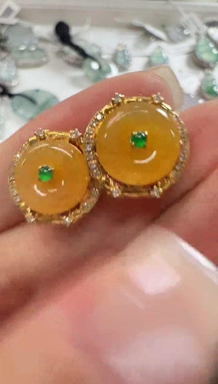 18K金镶嵌翡翠耳饰KYJF1129-001