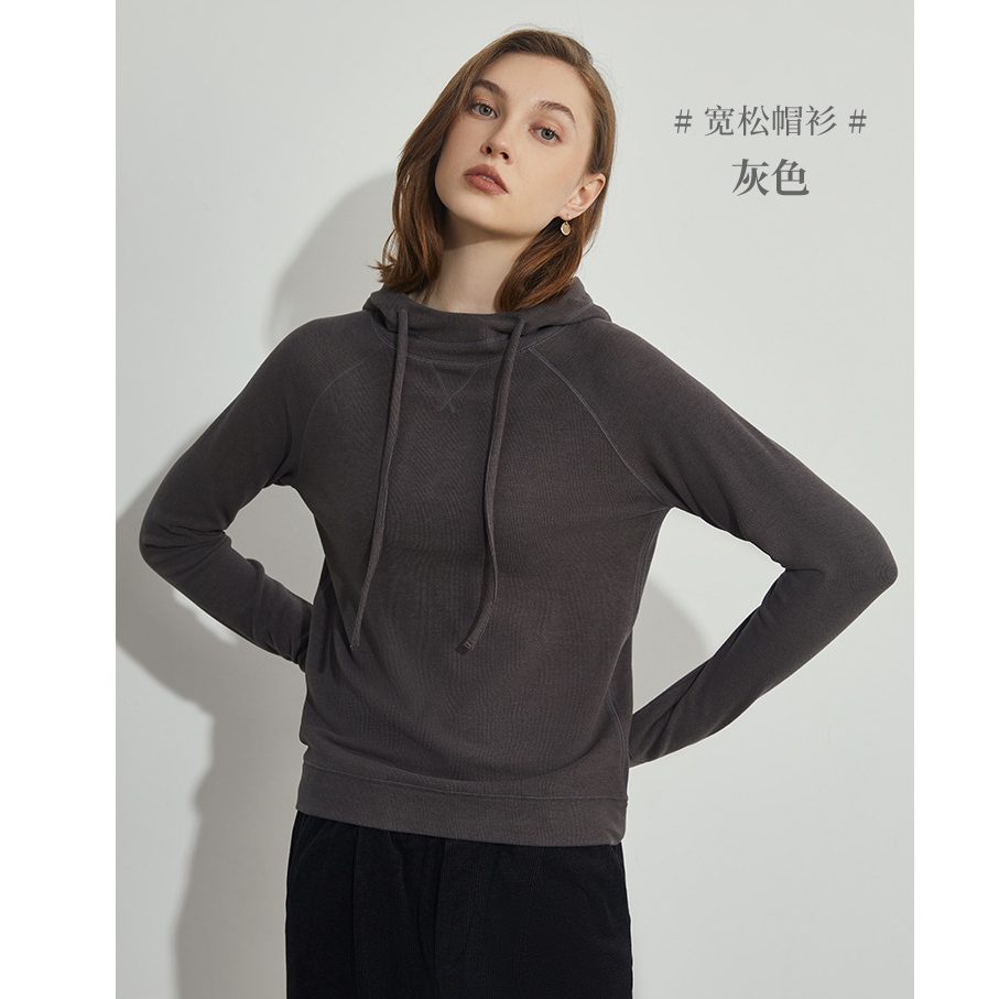 DJH5096德绒玻尿酸帽衫女士保暖卫衣秋冬休闲发热打底