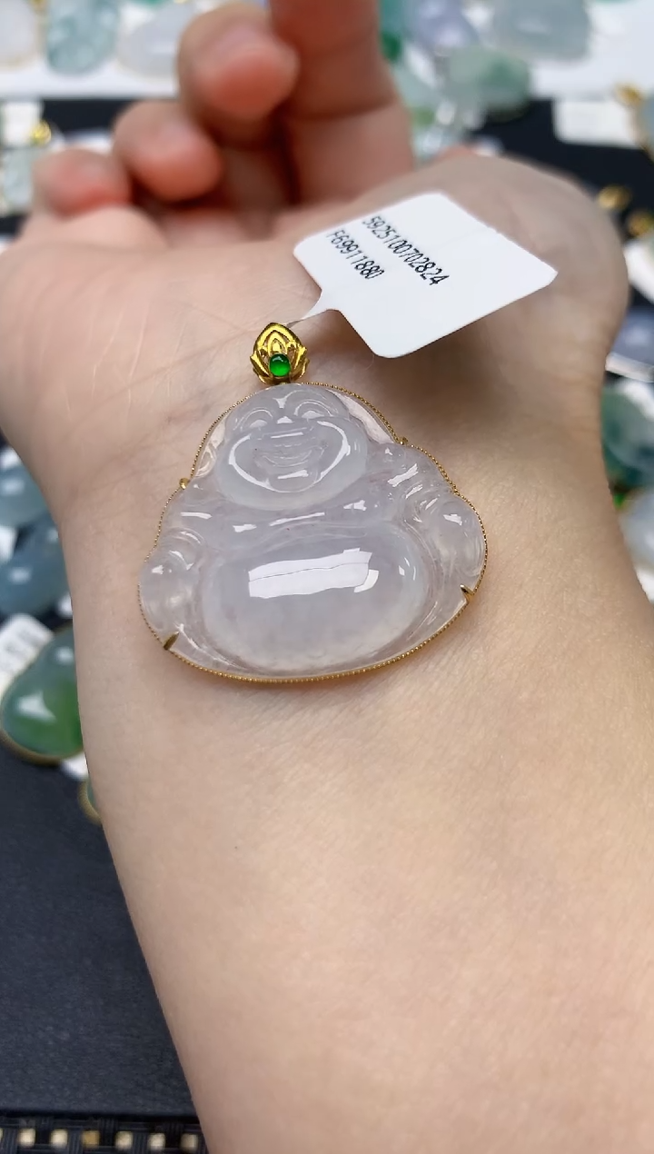 颈饰18K金镶嵌翡翠天然缅甸A货翡翠