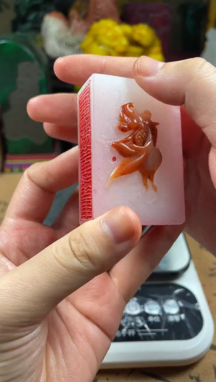 寿山石印石芙蓉石多面印金鱼