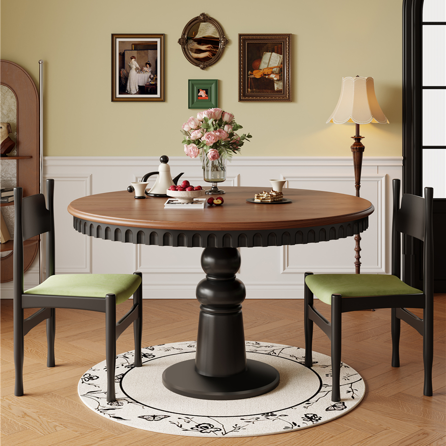 【佳欣家】简约轻奢风白蜡木餐桌框架结构榫卯法式艺术圆形桌子