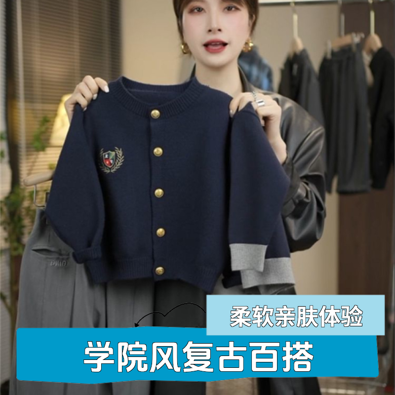 2025春夏季儿童学院风复古百搭时尚圆领针织开衫男童女童休闲上衣