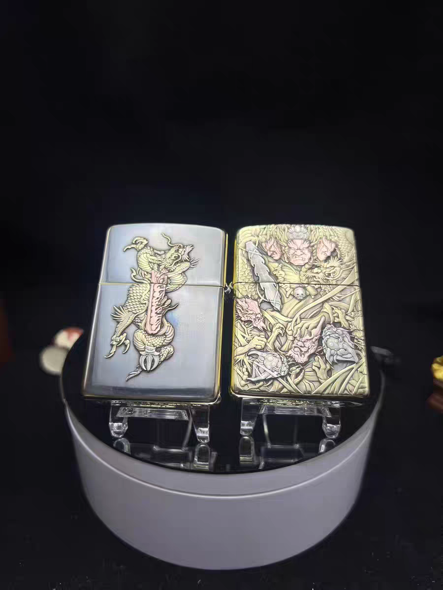 Zippo打火机纯铜盔甲紫铜镶嵌不动明王