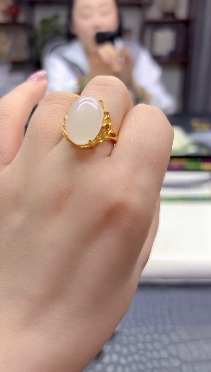 14K金镶嵌戒指和田玉DIY款J95