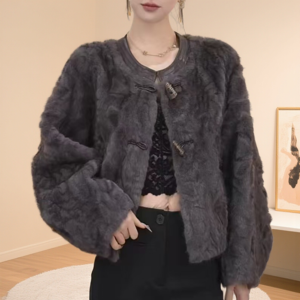 【纯色小狐羊】上衣圆领长袖落肩袖洋气纯色秋季刺绣