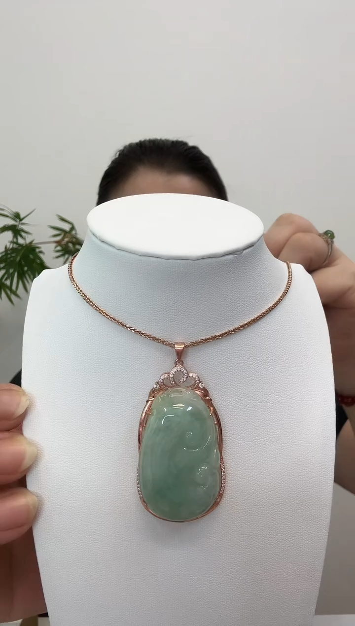 翡翠银S925镶嵌吊坠(赠链)如意玫瑰边