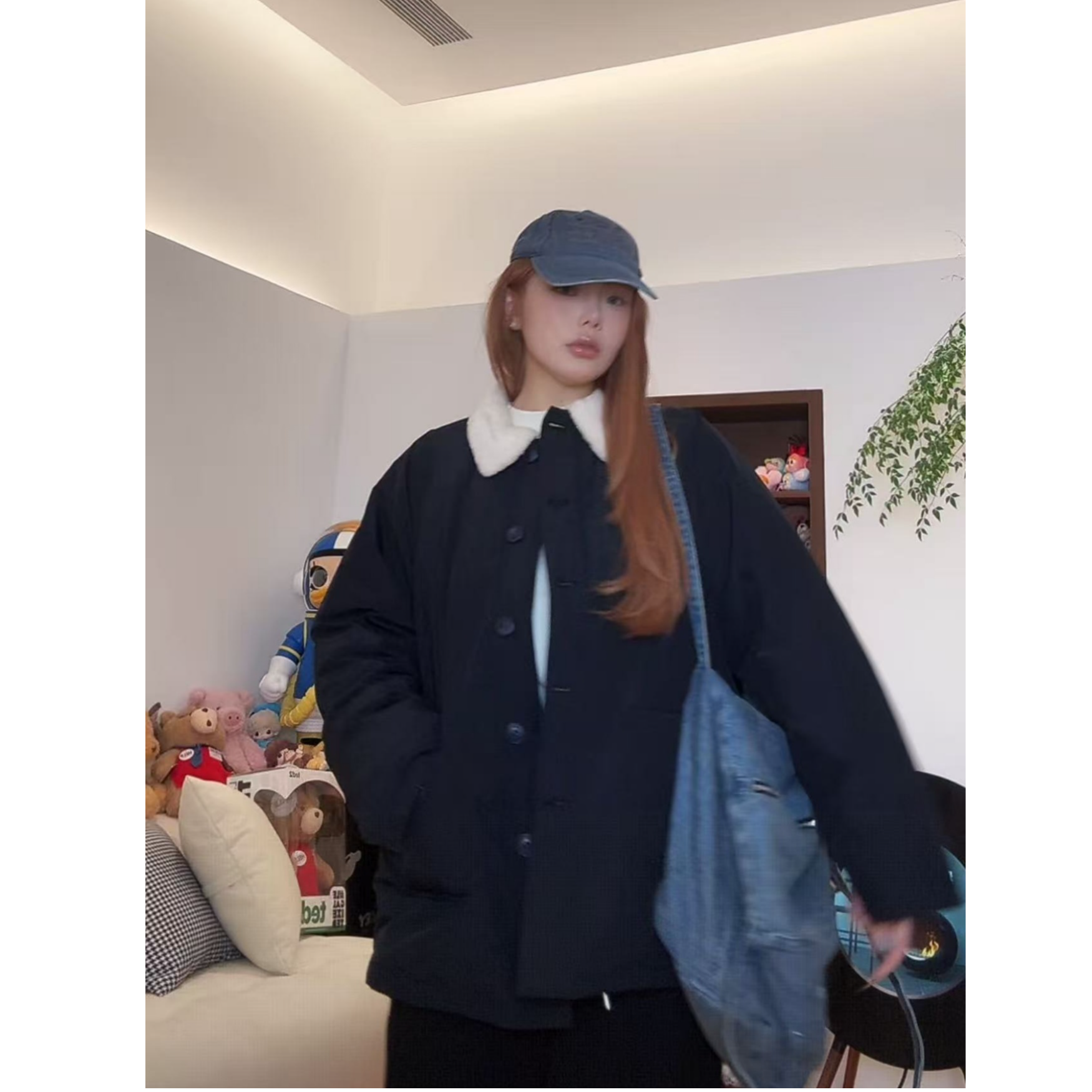 【FANFAN】许我荣耀-大码新标90白鸭绒毛领格子袖拼接羽绒服S02114