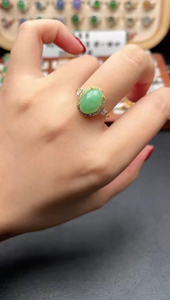 银S925镶嵌戒指翡翠一物一证一礼盒