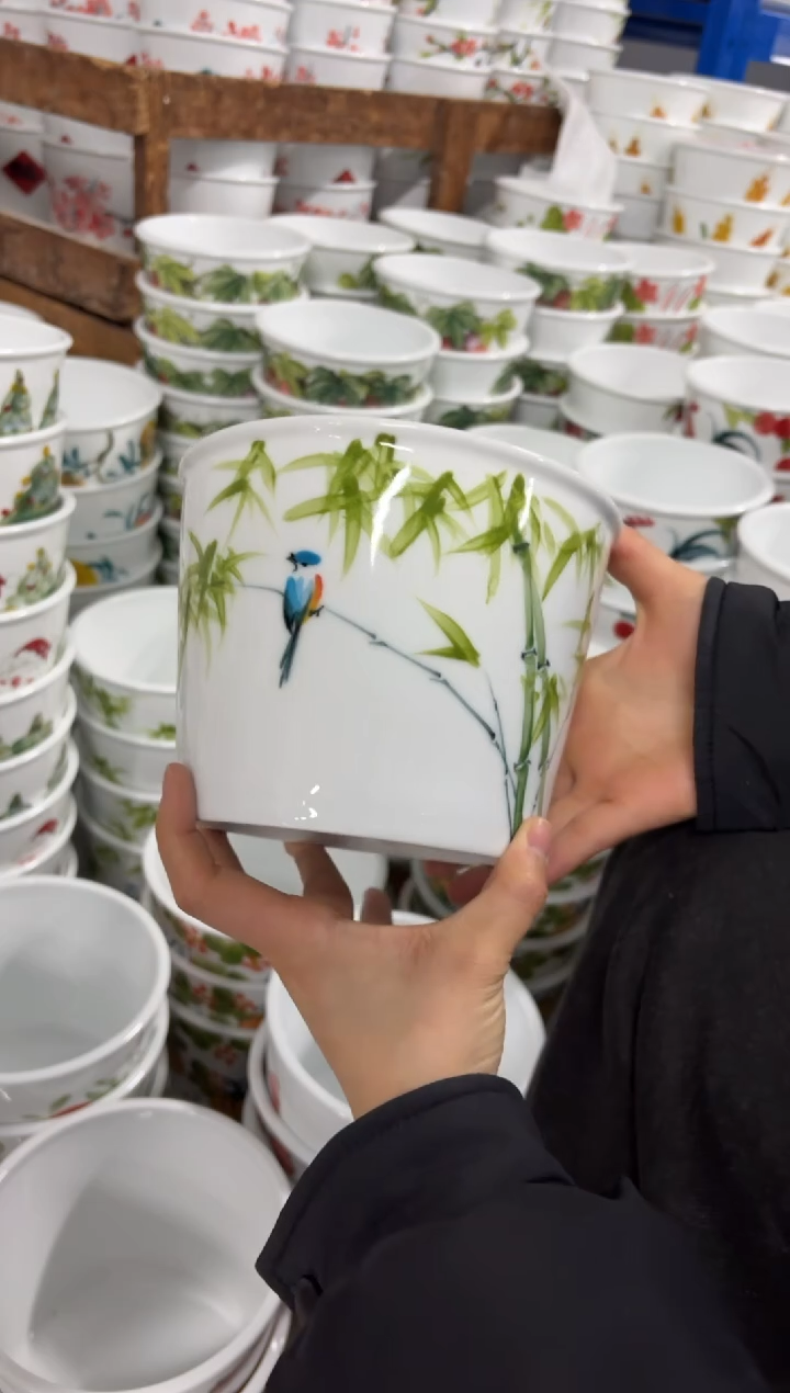 景德镇高温陶瓷食品级手绘釉中彩-大号泡面桶