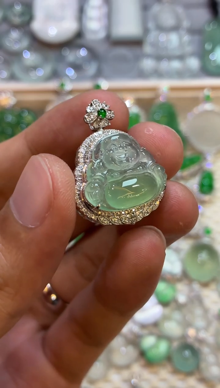 吊坠(不含链)18K金镶嵌翡翠佛公