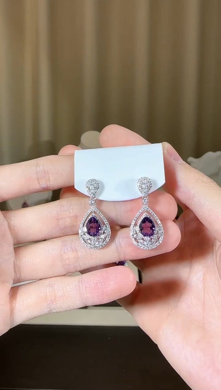 【闪购商品】紫晶耳饰银S925镶嵌9*7mm耳坠