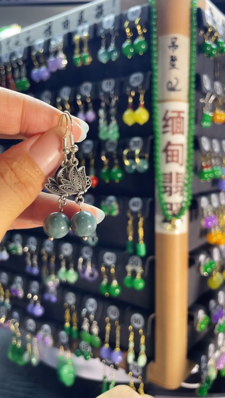 翡翠银S925镶嵌耳饰017...