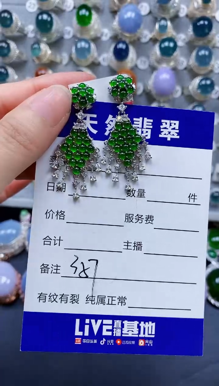 翡翠银S925镶嵌耳饰0357