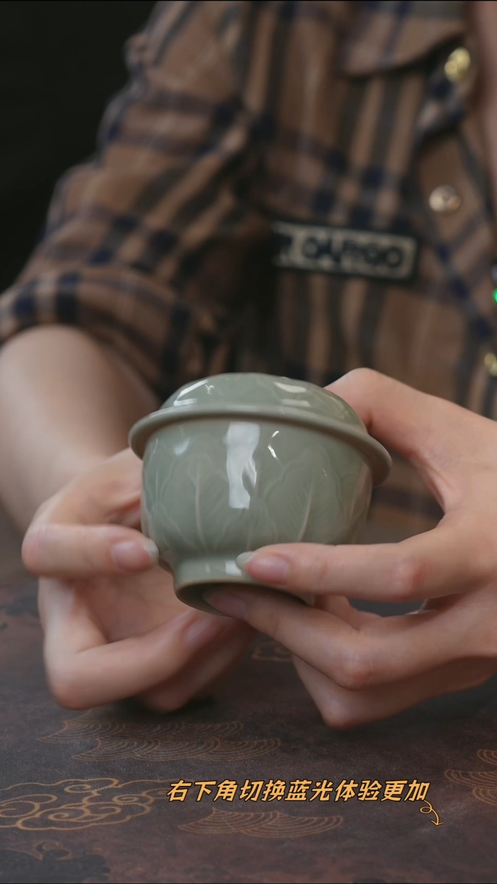 宁封窑仿宋越窑宋越窑秘色瓷蕉纹盖杯