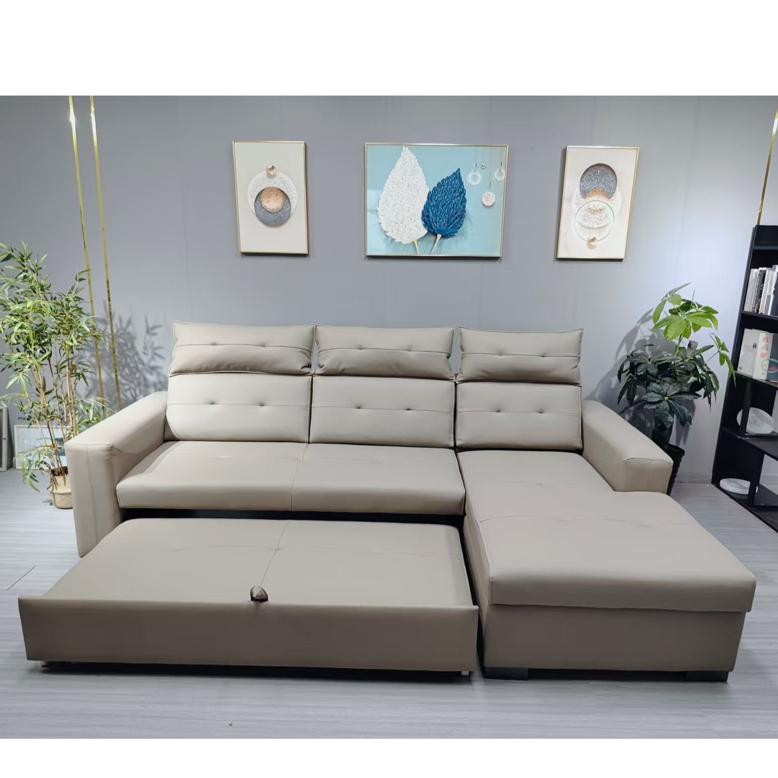 现代简约真皮多功能沙发床带储物可伸缩小户型客厅书房办公室沙发