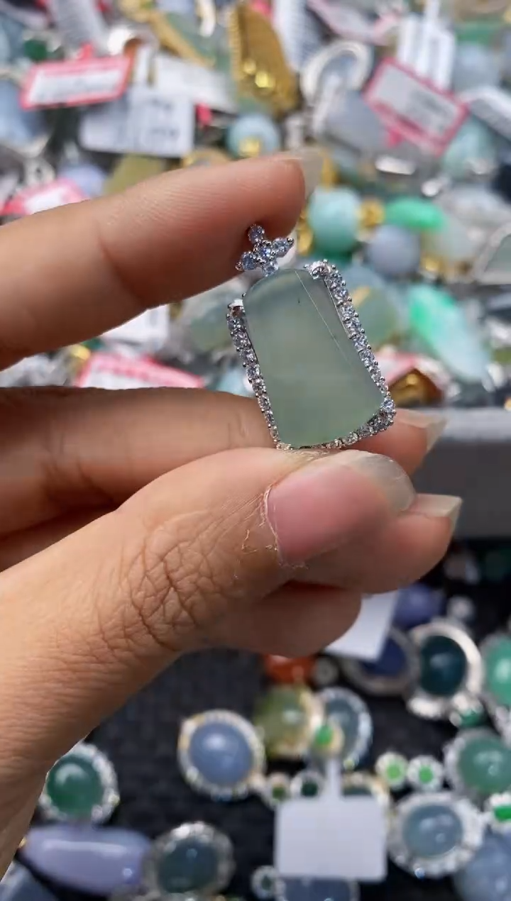 银S925镶嵌戒指翡翠666----6