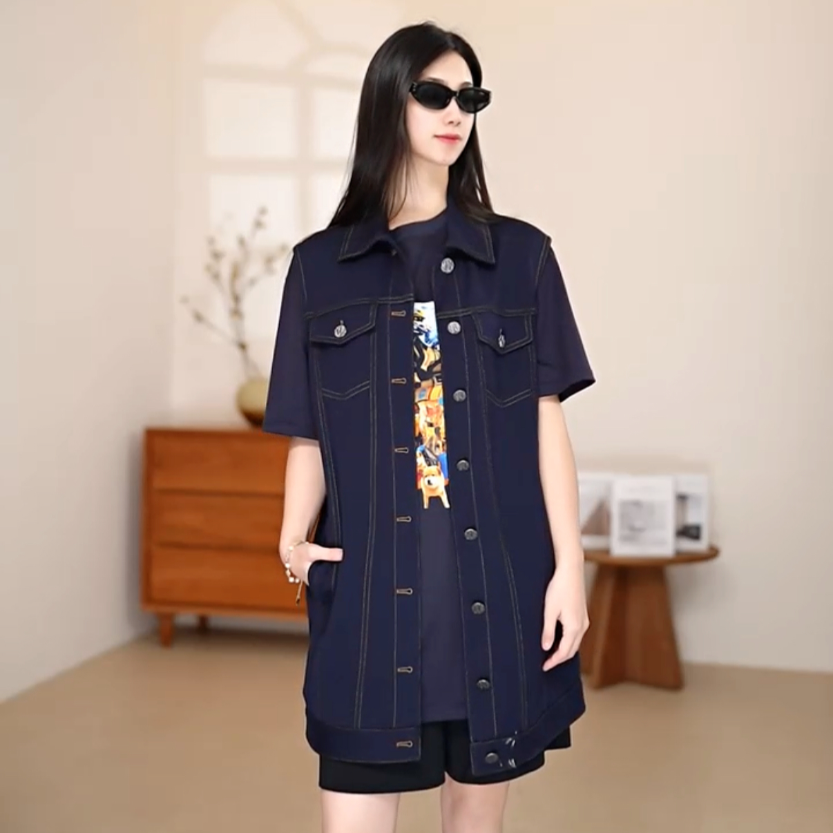 GIRDEAR/哥弟真的好早秋新款简约百搭牛仔Polo领无袖马甲840002