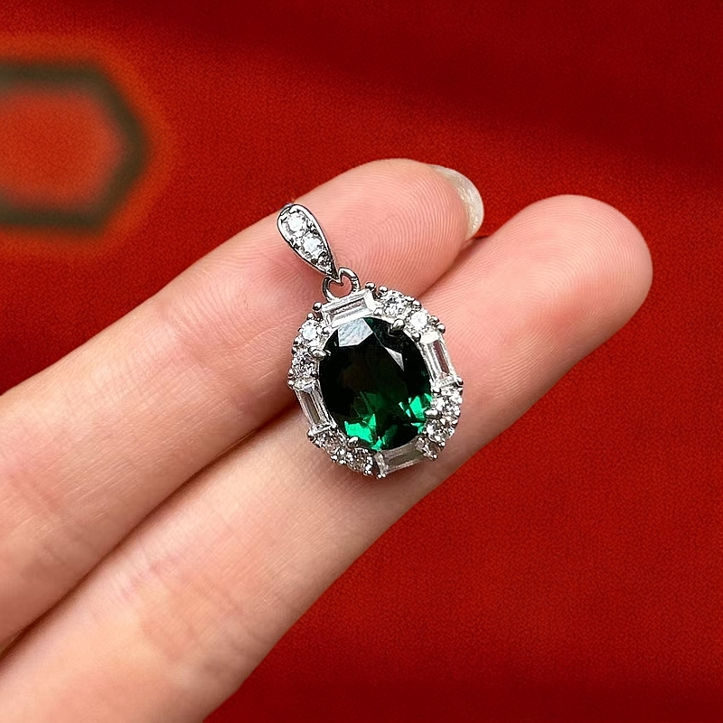 阿鲁沙-典藏轻奢祖母绿-精工银镀厚金培育吊坠866