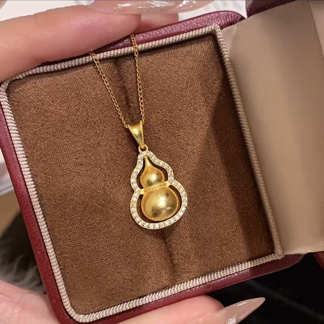 坠链均925银合成锆石 镂空葫芦项链镀金3D工艺福禄吊坠银饰锁骨链