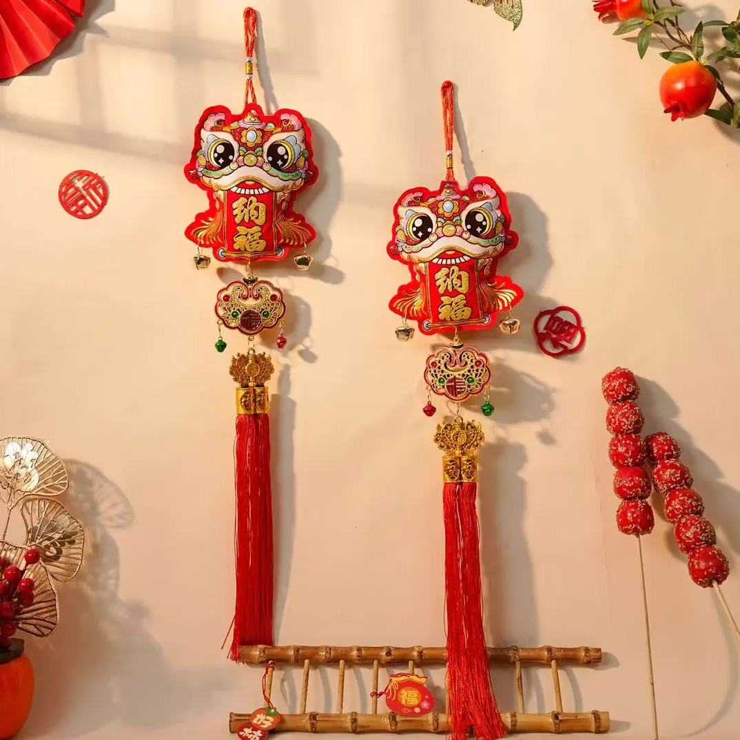 2025新款国潮醒狮如意铃铛挂件新年装饰布置春节挂饰
